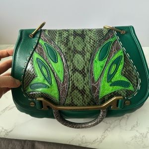 Barbonese leather and exotic leather shoulder bag